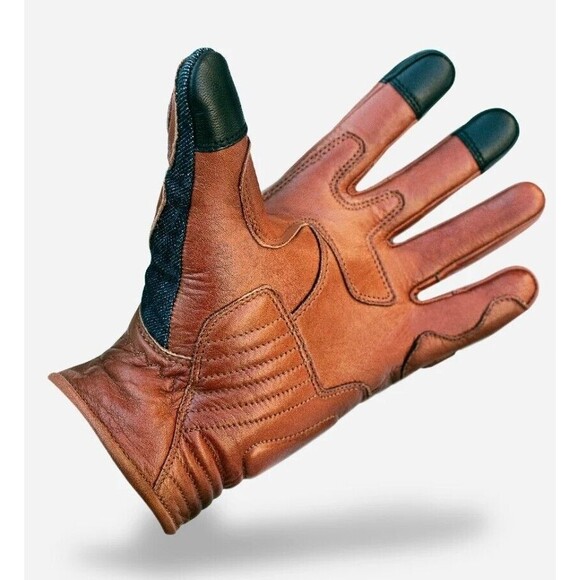 New Indie Ridge Denim On Camel Leather Motorcycle Riding Gloves Sz XXL - Picture 5 of 8